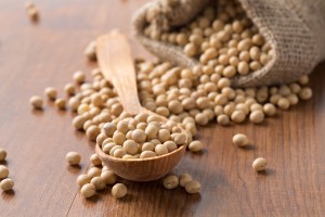 soya beans on wooden surface